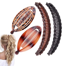 Banana Hair Clip 4 Pieces Banana Fish Hair Clips for Women Banana Clip Double Comb Long Hair Clips Ponytail Hair Comb Banana Hair Comb for Thick Hair Slides and Clips for Women Fine Hair