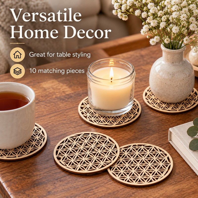 Flower of Life Wooden Coasters for Crystal Displays & Home