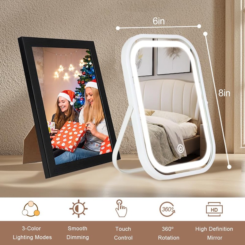 YEKKOPT Travel Makeup Mirror with Lights, Portable Small Beauty LED