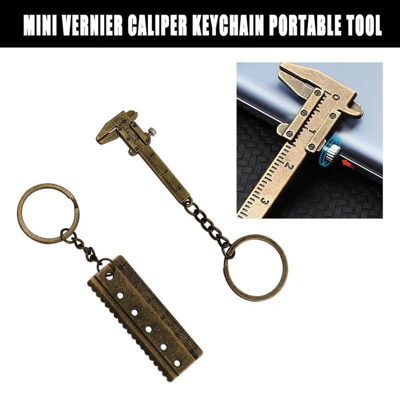 Brown Mini Vernier Calipers,Portable Metal Vernier Caliper Straight Tooth Keychain