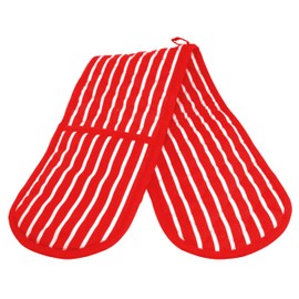 A & B TRADERS Butcher Stripe Double Oven Gloves, Quilted Cooking Pot Holder Heat Resistant (Red/White)