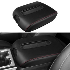 DEYTOP Center Console Cover for Chevy Silverado & Sierra 2014-2018 Accessories Console Armrest Cover for Chevy Tahoe Yukon 2015-2019 (Black with Red Stitches, 14-18 Full Floor Console)