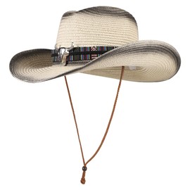 Straw Cowboy Hat for Men Women Wide Brim Western Straw Cowgirl Panama Hat Summer Beach Sun Cap Sombrero for Outdoor Travel