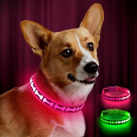 Flashseen Light Up Dog Collars, Adjustable LED Dog Collar Rechargeable, Glow in The Dark Dog Collars Super Bright Glow Collars for Night Walking for Dogs (Medium,Pink)