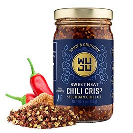 WUJU Sweet Chili Crisp, Chili Oil, Chili Sauce, Chili Garlic Sauce, Chinese Hot Sauce, Heat with Crispy Texture, Clean Natural Ingredients, Made in USA - 8 Ounce