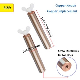 HQPARRTS Copper Anode Copper Replacement,Swimming Pool ionizer Anode Rod L=4.13" D=0.71" Screw Thread=M6 for Two Sides.Widely Used in Pond, Swimming Pool, SPA Fountain, Landscape Pool(2 Set)