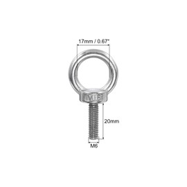 PATIKIL M6 x 20mm Lifting Shoulder Eye Bolt, 6Pcs 304 Stainless Steel Lifting Ring Threaded Eyebolt with Nuts Washers for Hanging Hammocks Articles