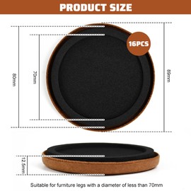 Zuxbolf Pack of 16 Furniture Gliders for Heavy Furniture Felt 89 mm Round Felt Gliders Heavy Furniture Felt & EVA Floor Protectors Reusable Thick Furniture Sliders for Furniture Moving Hardwood Floors