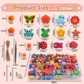 Craft Colourful Wooden Beads for Threading DIY Beads Jewellery Set Children's Wooden Beads with Hole for Threading Craft Beads for Bracelets Cord Set Necklaces Gift (550 Pieces Craft Colourful Wooden