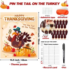 PARTYLOUD Thanksgiving Games for Family, Pin The Tail on The Turkey Games, Thanksgiving Party Games Activities Party Supplies Favors for Kids Adults Toddlers Preschool Party