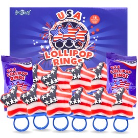 Red, White and Blue Candy, American Flag Star Suckers, 4th of July Treats, Individually Wrapped Lollipops (Ring)