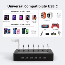 PD Charging Station USB C for Multiple Devices Fast PD 90W 6-Port Charger with 3X PD 20W USB C Charging Port, Black