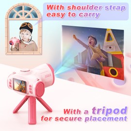 Children's Camera, 3 in 1 Projector Camera Children 1080P Digital Camera Photo Camera Children Christmas Gift Toy for 3 4 5 6 8 7 9 10 11 12 Years Boys and Girls Pink