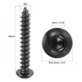 sourcing map Hex Socket Self Tapping Screws, M6 x 40mm Carbon Steel Wood Screw 25pcs