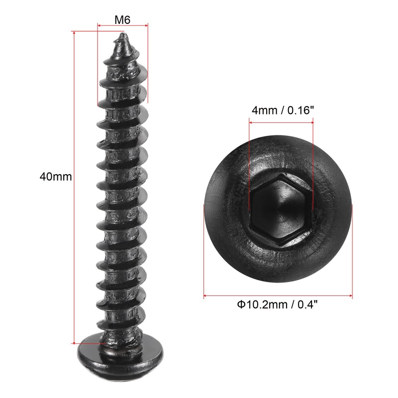 sourcing map Hex Socket Self Tapping Screws, M6 x 40mm
