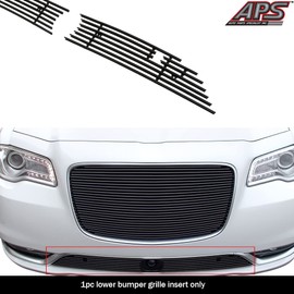 APS Premium Aluminum Black Horizontal Billet Grille Grill Insert Compatible with Chrysler 300C 300S 2015 2016 2017 2018 2019 2020 2021 2022 2023 with Adaptive Cruise Control Lower Bumper N19-H08366R