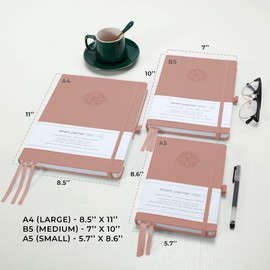 Smart Planner Pro – Undated Daily Planner – Large A4 – Achieve Goals & Increase Productivity with Weekly, Monthly, Work Sections - Organizer Diary with Back Pocket, 3 Satin Bookmarks & Pen Holder