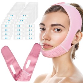 WhaleO V Line Lifting Mask mit 40 Face Tape Lifting Gesicht Gesichtstape Gegen Falten Wiederverwendbare Doppelkinn Entferner, Kinnmaske Schlafen für Doppelkinn und Schlaffe Gesichtshaut, Rosa