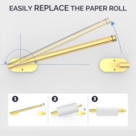 WZKALY Paper Towel Holder Under Cabinet, Self Adhesive or Wall Mounted SUS304 Stainless Steel Paper Towel Holder for Kitchen, Farmhouse, Barbecue and Laundry (Brushed Gold)