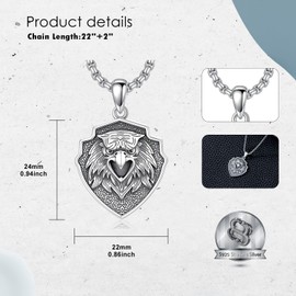 SIMONLY Eagle Necklace 925 Sterling Silver Eagle Head Pendant Shield Necklace Amulet Eagle Jewelry Gifts for Men Christmas Father Day