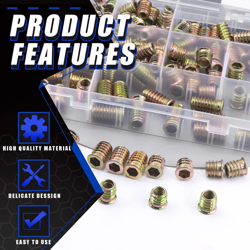 Glarks 134Pcs 1/4"-20 5/16"-18 Furniture Screw in Nut Threaded Inserts