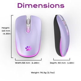 LKV Wireless Bluetooth Mouse, 2.4GHz Slim Purple Mouse with USB Receiver