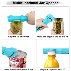 UYWLYCL Jar Opener Bottle Opener and Lid Opener for Seniors with Arthritis, Weak Hands, Multi 7 in 1 Retractable Magnetic Can Opener, Original Kitchen Wine Opener Gadgets (Cyan)