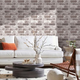 COMSTICKC 3D Brick Wall Panels, Faux Brick Peel and Stick Wall Panels, 10 Pcs of 12"X12", Small Size Thin PVC Brick Self Adhesive Fake Brick Paneling Brick Backsplash for Interior Wall Decor
