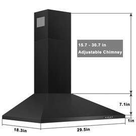 Range Hood 30 Inch, Three-Speed Max 450 CFM Vent Hood, Ducted/Ductless Convertible Kitchen Hood Steel Kitchen Vent Hood with LED Light (Black)