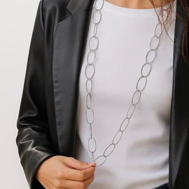 MAJALE Stainless Steel Oval Chain - 18K Gold Rhodium Stainless Steel Necklace - 90cm + 5cm Extra - Versatile Style Necklace or Belt - Women's Jewellery, Stainless Steel, No Gemstone