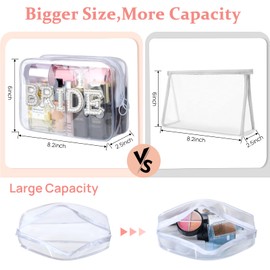 Etercycle Bride Clear Makeup Bag, Bridal Shower Gifts Engagement Cosmetic Bag, Bling Pearl Rhinestone Letter Patches Waterproof PVC Travel Organizer for Women Wedding Bachelorette Party(Silver)