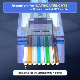 VCE UL-Listed CAT6 RJ45 Connectors Pass Through 50-Pack, Cat6 Ends 50u Gold Plated 8P8C Modular Plug for CAT6 CAT5E CAT5 Solid or Stranded UTP Network Cable, Blue, Support POE