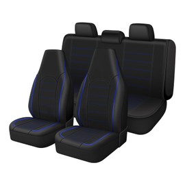 TOYOUN Classic Universal PU Leather Car Seat Covers Full Set Fit Most Cars Trucks SUVS or Vans Blue High Back Front Bucket and Rear Auto Seat Covers Set Car Seat Protector