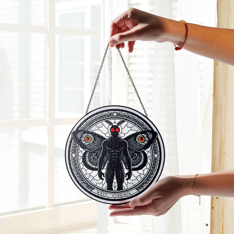 Mothman Stained Glass Window Hanging, Cryptid Wall Art Room Decor