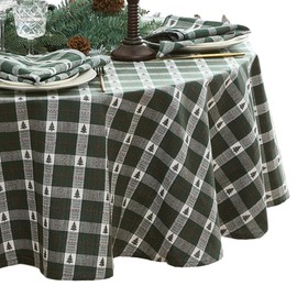 Elrene Home Fashions Sherwood Tree Dobby Christmas/Holiday Cotton Oval Tablecloth, 60"x84", Green