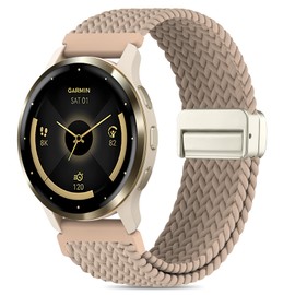 EverAct 18mm Magnetic Braided Watch Band Compatible with Garmin Venu 3S 41 mm/Venu 2S/Vivoactive 4S/Vivomove 3S/Forerunner 265S/Forerunner 255S,Quick Release Nylon Soft Sport Stretchy Strap for Women