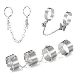 Chain Rings for Women Punk Rings with Chains Open Finger Rings Set Gothic Stackable Knuckle Midi Rings (Chain Rings Set A)