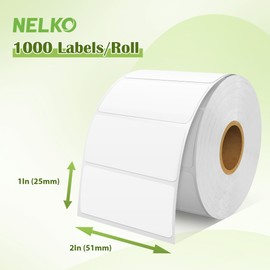 Nelko Genuine 2" x 1" Direct Thermal Label, Self-Adhesive Barcode Labels Compatible with Nelko PL70E Label Printers, No BPA & BPS, 1000 Labels (Commercial Grade)