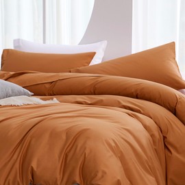 JELLYMONI Duvet Cover Queen Size Ultra Soft - Eucalyptus Lyocell Cotton Blend Silky Cooling Comforter Cover Set, Hypoallergenic and Moisture Wicking Breathable Bedding, 3-Piece Set, Caramel