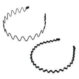 Loveril Men's Headband Spring Hair Band, Unisex, Wavy Shape, Non-Slip, Painless, Black, Simple, Korean, Sports, Bangs, Hair Ornament, Set of 2