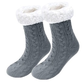 Slipper Socks - Winter Ladies Non Slip Soft Cozy Slipper Socks Fleece Lined Fluffy Socks Knitted Warm Home Socks