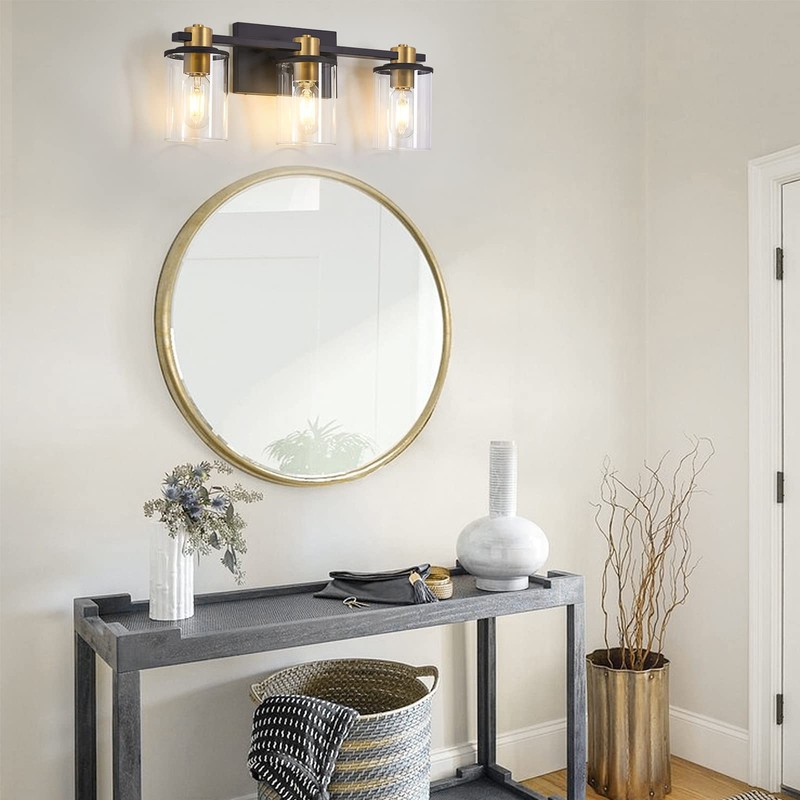 stambord 3 Light Bathroom Vanity Light, Black and Gold Light
