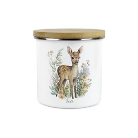 Purely Home Baby Deer Tea Storage Canister - Wildlife Nature Themed Homewares Presents - Tea/Coffee/Sugar Metal Enamel Hot Drinks Storage Container Kitchen Gifts
