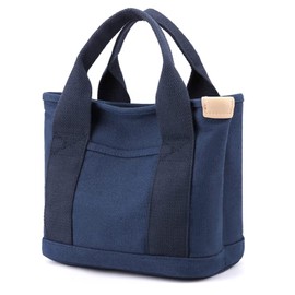 Small Canvas Tote Bag for Women,Mini Totes Bags with Pockets, Cute Bible Handbag with Zipper Travel Top Handle Purse with Compartments Satchel Handbags for Work,Shopping,Beach,no Long Strap,Blue