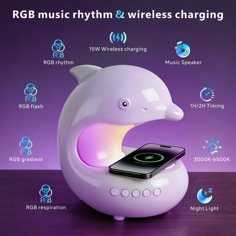 UMLAEN Smart LED Night Light with Bluetooth Speaker, Rechargeable Table