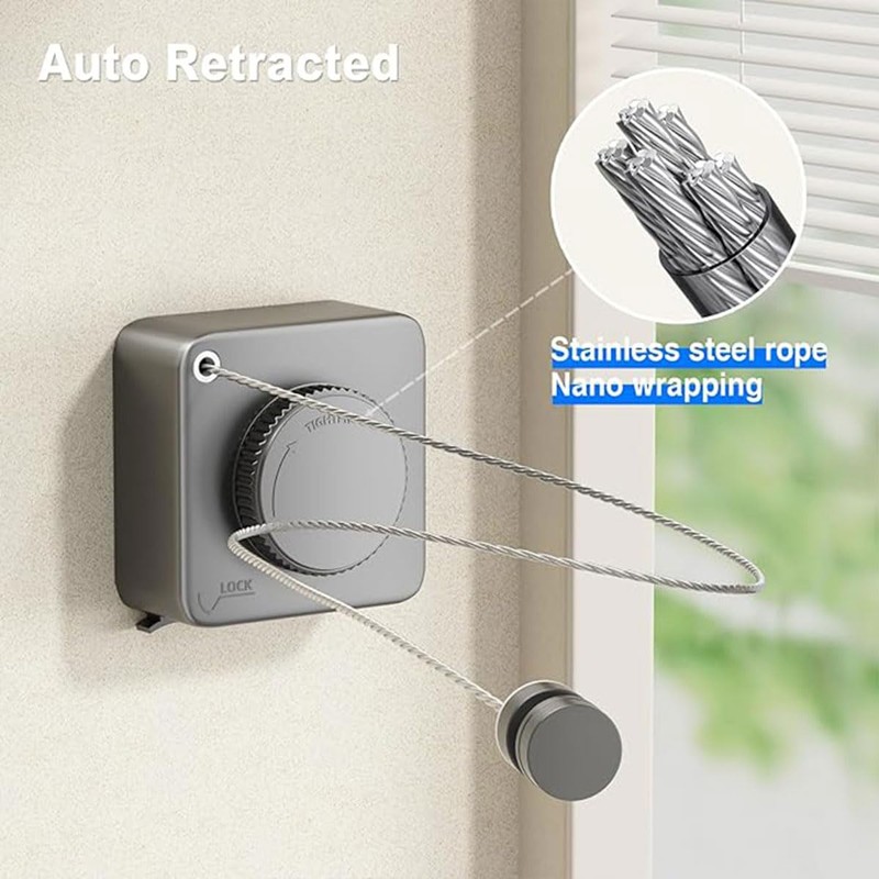 AIMALL Retractable Clothesline, 3.54in Invisible Wall Mounted Double Rope Dryer,