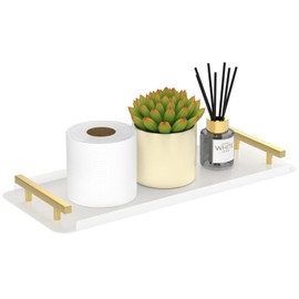 Toilet Tank Tray with Handles, Metal Gold Toilet Paper Basket - Bathroom Counter Storage Tray for Bathroom & Kitchen Table - Bathroom Tray -Decorative Tray for Living Room & Cosmetic