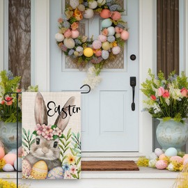 FUYUCHEN Easter Garden Flag 12x18 Inch Double Sided Outside Rabbit Flower Eggs Holiday Yard Flag Outdoor Decoration