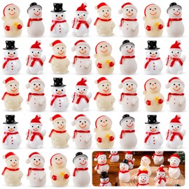 Mini Snowman Figurines, 36Pcs Christmas Miniature Snowman, Resin Snowman with Hat for DIY Christmas Fairy Garden Dollhouse Decoration