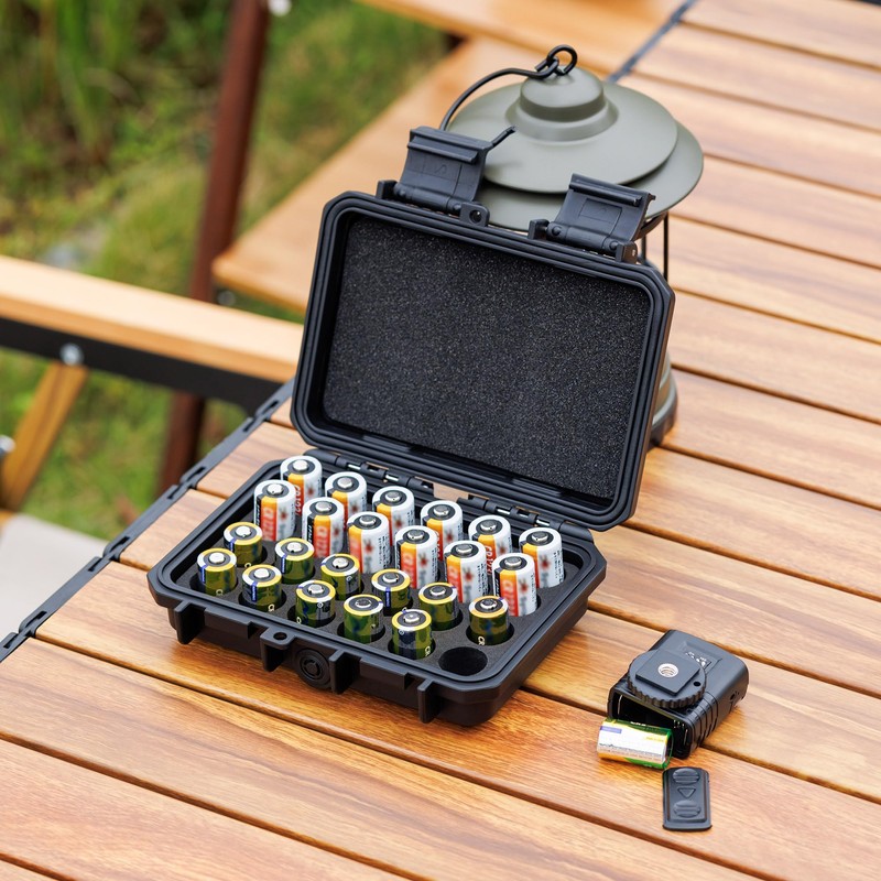 24 Slots CR2 CR123 CR123A Lithium Battery Organizer Case, IP67
